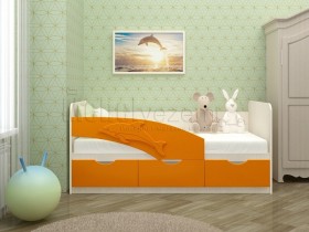 Дельфин-3 Кровать детская 3 ящика без ручек 1.6 Оранжевый глянец в Большеречье - bolshereche.katalogmebeli.com | фото