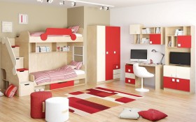 Детская комната Бэрри (Бежевый/Красный/корпус Клен) в Большеречье - bolshereche.katalogmebeli.com | фото 2