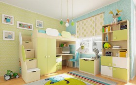 Детская комната Эппл (Зеленый/Белый/корпус Клен) в Большеречье - bolshereche.katalogmebeli.com | фото 2