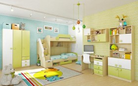 Детская комната Эппл (Зеленый/Белый/корпус Клен) в Большеречье - bolshereche.katalogmebeli.com | фото 3