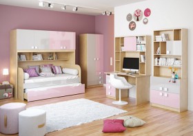 Детская комната Грэйси (Розовый/Серый/корпус Клен) в Большеречье - bolshereche.katalogmebeli.com | фото 2