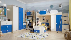 Детская комната Скай Люкс (Синий/Белый/корпус Клен) в Большеречье - bolshereche.katalogmebeli.com | фото 5
