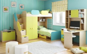 Детская комната Смайли (Желтый/Голубой/Зеленый/корпус Клен) в Большеречье - bolshereche.katalogmebeli.com | фото 2