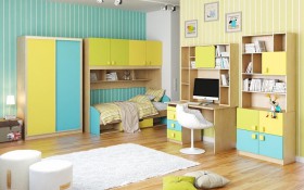 Детская комната Смайли (Желтый/Голубой/Зеленый/корпус Клен) в Большеречье - bolshereche.katalogmebeli.com | фото 3