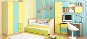 Детская комната Смайли (Желтый/Голубой/Зеленый/корпус Клен) в Большеречье - bolshereche.katalogmebeli.com | фото