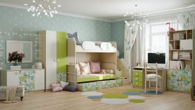 Детская комната Твит (Белый/Зеленый/корпус Клен) в Большеречье - bolshereche.katalogmebeli.com | фото 4
