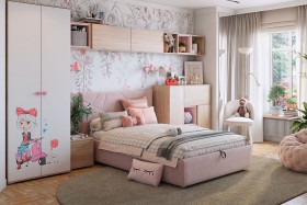 Комплект детской мебели Алина К2 Дуб мария/белый/нежно-розовый велюр в Большеречье - bolshereche.katalogmebeli.com | фото