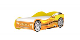 Кровать одноместная  Авто-3-2 (без матраса) с рисунком Такси Желтый в Большеречье - bolshereche.katalogmebeli.com | фото 2