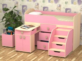 Кровать детская Фея 1.6 Дуб молочный/Розовый в Большеречье - bolshereche.katalogmebeli.com | фото 1