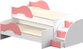 Кровать детская Матрешка выкатная с лестницей  Белый/Розовый в Большеречье - bolshereche.katalogmebeli.com | фото 1