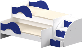 Кровать детская Матрешка выкатная с лестницей Белый/Синий в Большеречье - bolshereche.katalogmebeli.com | фото 1