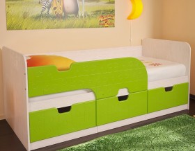 Кровать детская Минима 1,86м с ящиками (дуб атланта/лайм глянец) в Большеречье - bolshereche.katalogmebeli.com | фото
