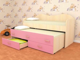 Кровать детская Нимфа двухместная 2.0 Дуб молочный/Розовый в Большеречье - bolshereche.katalogmebeli.com | фото