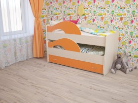 Кровать детская Радуга 1600 Млечный дуб/Оранжевый в Большеречье - bolshereche.katalogmebeli.com | фото