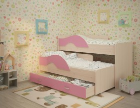 Кровать детская Радуга 1600 Млечный дуб/Розовый в Большеречье - bolshereche.katalogmebeli.com | фото