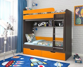 Кровать двухъярусная Юниор-5  Бодего/Оранжевый в Большеречье - bolshereche.katalogmebeli.com | фото