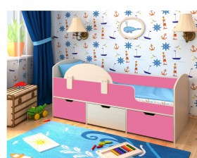 Кровать Малыш-мини Дуб молочный/Розовый в Большеречье - bolshereche.katalogmebeli.com | фото 1