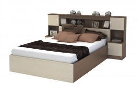 Кровать с прикроватным блоком КР 552 Спальня Basya (шимо темный/шимо светлый) в Большеречье - bolshereche.katalogmebeli.com | фото