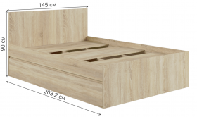 Кровать с ящиками К1.4М Мадера Сонома в Большеречье - bolshereche.katalogmebeli.com | фото 2