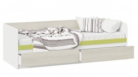 Кровать «Сканди» с 2 ящиками Дуб Гарден/Белый/Зеленый в Большеречье - bolshereche.katalogmebeli.com | фото 2