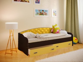Кровать Софа-7 с мягкой спинкой (800х1900) Венге/Желтый в Большеречье - bolshereche.katalogmebeli.com | фото 1