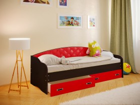 Кровать Софа-7 с мягкой спинкой (800х1900) Венге/Красный в Большеречье - bolshereche.katalogmebeli.com | фото