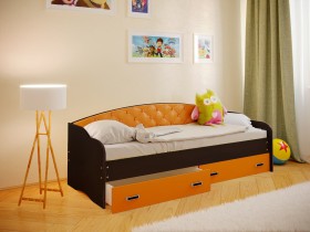 Кровать Софа-7 с мягкой спинкой (800х1900) Венге/Оранжевый в Большеречье - bolshereche.katalogmebeli.com | фото