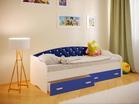 Кровать Софа-7 с мягкой спинкой со стразами (800х1900) Белый/Синий в Большеречье - bolshereche.katalogmebeli.com | фото 1