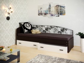 Кровать Софа-9 с мягкой спинкой с рисунком Милана (900х1900) Венге/Белый в Большеречье - bolshereche.katalogmebeli.com | фото