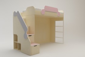Кровать второй ярус с лестницей Грэйси (Розовый/Серый/корпус Клен) в Большеречье - bolshereche.katalogmebeli.com | фото 2