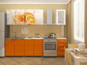 Кухонный гарнитур 1,8м Апельсин (Белый/Оранжевый металлик/Фотопечать апельсин) в Большеречье - bolshereche.katalogmebeli.com | фото