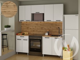 Кухня Кьяра 2.0 м с окапом (белый/карбон фарфор/26мм/дуб вотан) в Большеречье - bolshereche.katalogmebeli.com | фото