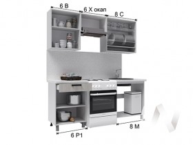 Кухня Салли 2.0 м с окапом (белый/сандал белый, серый/26 мм/дуб вотан) в Большеречье - bolshereche.katalogmebeli.com | фото 3