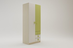 Шкаф 2-х створчатый с ящиками Эппл (Зеленый/Белый/корпус Клен) в Большеречье - bolshereche.katalogmebeli.com | фото 2