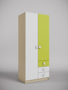 Шкаф 2-х створчатый с ящиками Эппл (Зеленый/Белый/корпус Клен) в Большеречье - bolshereche.katalogmebeli.com | фото