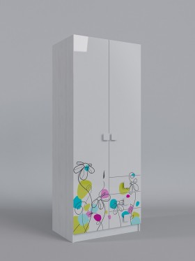 Шкаф 2-х створчатый с ящиками Флёр (Белый/корпус Выбеленное дерево) в Большеречье - bolshereche.katalogmebeli.com | фото