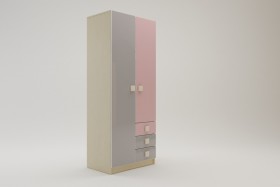 Шкаф 2-х створчатый с ящиками Грэйси (Розовый/Серый/корпус Клен) в Большеречье - bolshereche.katalogmebeli.com | фото 2