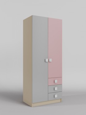 Шкаф 2-х створчатый с ящиками Грэйси (Розовый/Серый/корпус Клен) в Большеречье - bolshereche.katalogmebeli.com | фото