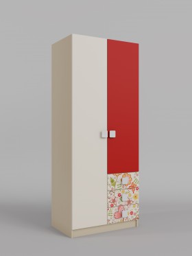 Шкаф 2-х створчатый с ящиками Ретвит (Бежевый/Красный/корпус Клен) в Большеречье - bolshereche.katalogmebeli.com | фото