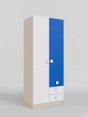 Шкаф 2-х створчатый с ящиками Скай (Синий/Белый/корпус Клен) в Большеречье - bolshereche.katalogmebeli.com | фото
