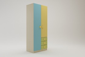 Шкаф 2-х створчатый с ящиками Смайли (Желтый/Голубой/Зеленый/корпус Клен) в Большеречье - bolshereche.katalogmebeli.com | фото