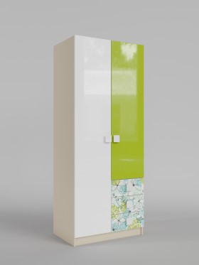 Шкаф 2-х створчатый с ящиками Твит (Белый/Зеленый/корпус Клен) в Большеречье - bolshereche.katalogmebeli.com | фото