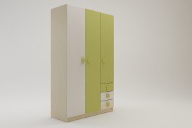 Шкаф 3-х створчатый с ящиками Эппл (Зеленый/Белый/корпус Клен) в Большеречье - bolshereche.katalogmebeli.com | фото 2