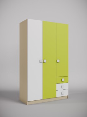 Шкаф 3-х створчатый с ящиками Эппл (Зеленый/Белый/корпус Клен) в Большеречье - bolshereche.katalogmebeli.com | фото