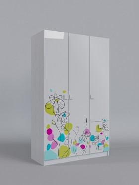 Шкаф 3-х створчатый с ящиками Флёр (Белый/корпус Выбеленное дерево) в Большеречье - bolshereche.katalogmebeli.com | фото
