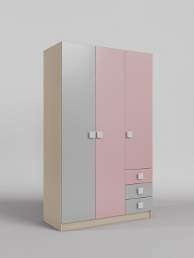 Шкаф 3-х створчатый с ящиками Грэйси (Розовый/Серый/корпус Клен) в Большеречье - bolshereche.katalogmebeli.com | фото