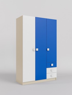 Шкаф 3-х створчатый с ящиками Скай (Синий/Белый/корпус Клен) в Большеречье - bolshereche.katalogmebeli.com | фото