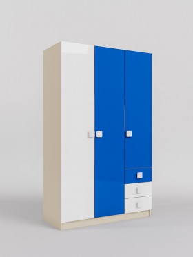 Шкаф 3-х створчатый с ящиками Скай люкс (Синий/Белый/корпус Клен) в Большеречье - bolshereche.katalogmebeli.com | фото 1