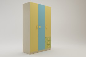 Шкаф 3-х створчатый с ящиками Смайли (Желтый/Голубой/Зеленый/корпус Клен) в Большеречье - bolshereche.katalogmebeli.com | фото