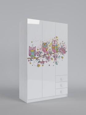 Шкаф 3-х створчатый с ящиками Совушки (Белый/корпус Выбеленное дерево) в Большеречье - bolshereche.katalogmebeli.com | фото 1